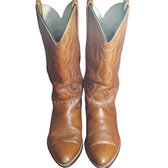 Frye Vintage 1980s Tan Brown Embroidered Pointed Toe Western Boots - Picture 3 of 13